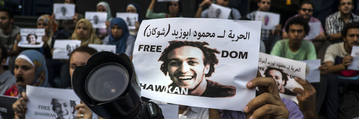 Un protesta silenciosa pipe la puesta en libertad del fotoperiodista Shawkan en El Cairo. Khaled Desouki/AFP/Getty Images