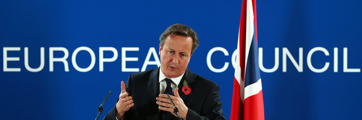 El primer ministro británico, David Cameron, en una rueda de prensa en Bruselas, octubre 2014.