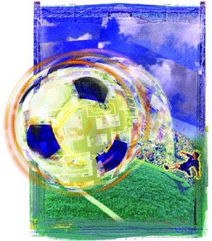 Ilustración de futbolista golpeando pelota de fútbol
