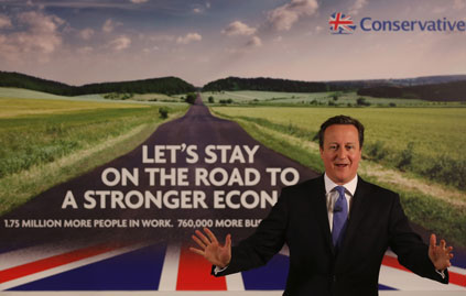 El primer ministro británico, David Cameron, presenta la campaña electoral de los conservadores, enero 2015. Christopher Furlong/Getty Images