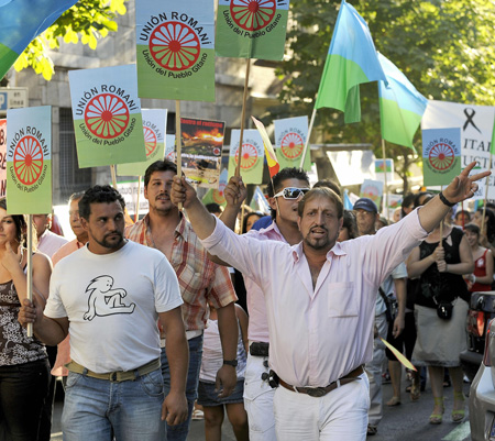 Una manifestación de Unión Romaní por la protección de los derechos de las personas de etnia gitana en Madrid, España. (Dani Pozo/AFP/Getty Images)