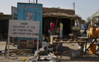 Un cartel rez 'No hay futuro para Boko Haram, larga vida a Niger' en la ciudad de Bosso. (Issouf Sanogo/AFP/Getty Images)
