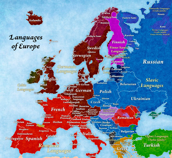 Mapa de las lenguas de Europa por cortesía de Jakub Marian 