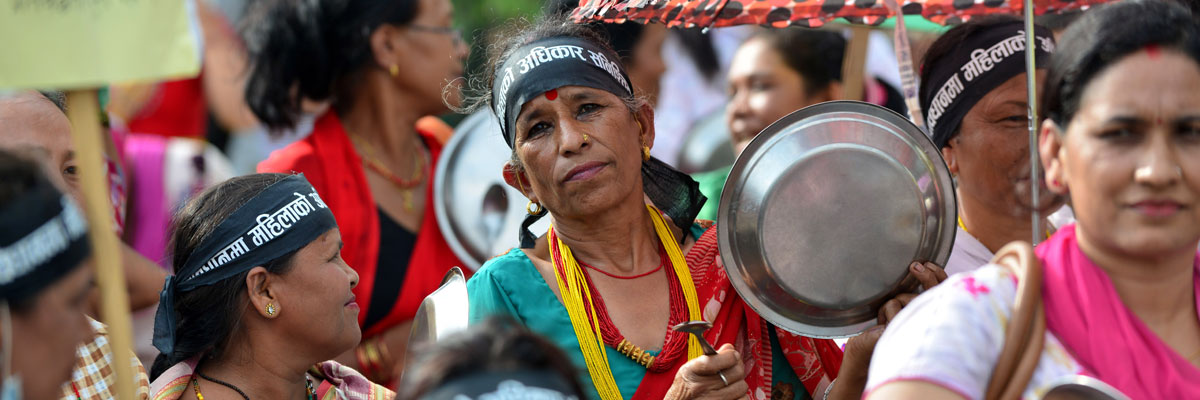 Activistas nepalíes protestan por la falta de igualdad de género en la nueva Constitución, Katmandú, 2015. Prakash Mathema/AFP/Getty Images