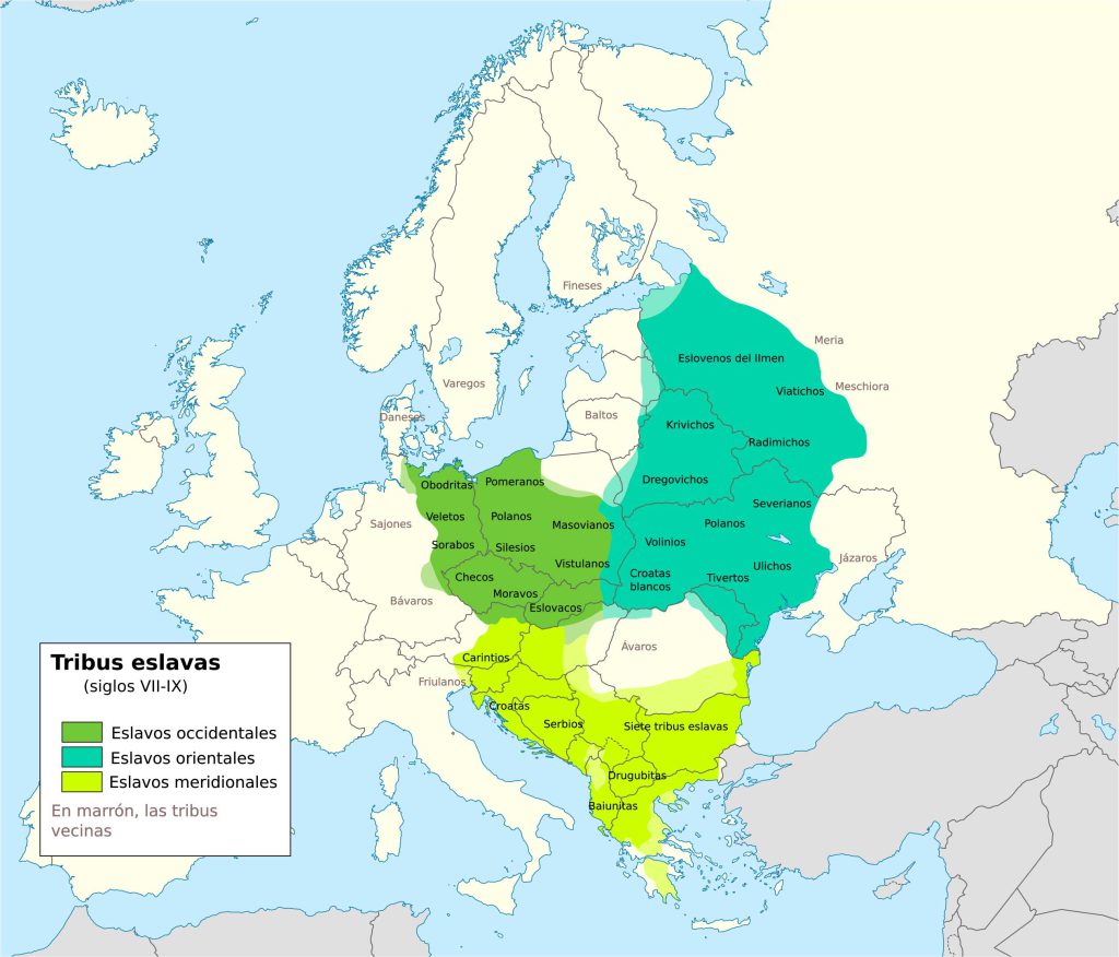 Mapa de las tribus eslavas entre los siglos VII y IX