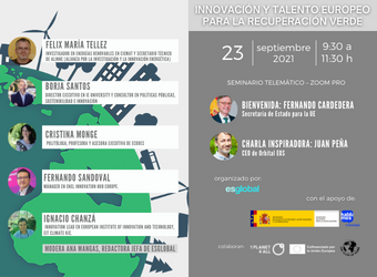 Debate: «Innovación y talento europeo para la recuperación verde» | 23/09 a las 9.30